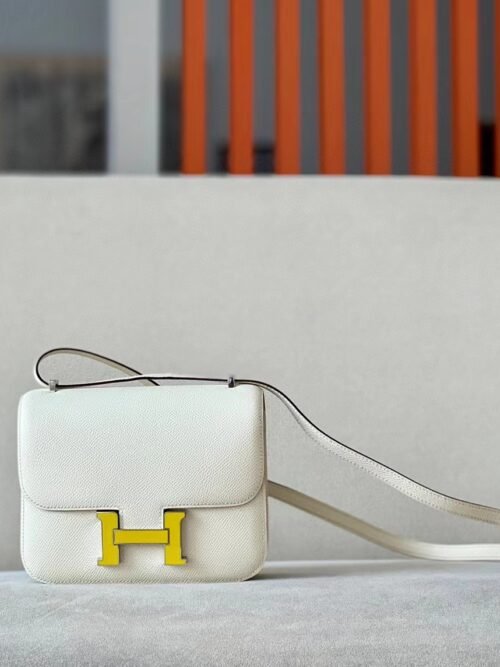 Hermès Constance Epsom I2 Creamy White & 1Z Light Yellow enamel buckle Silver Hardware 18cm Full Handmade