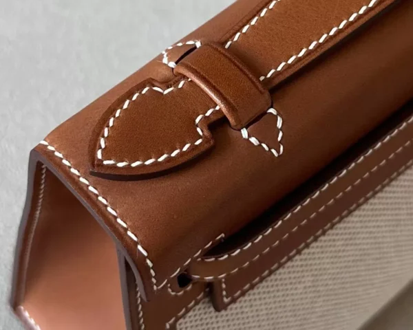Hermès Kelly pochette Barenia & Canvas CK37 Golden Brown Gold Hardware 22cm Full Handmade