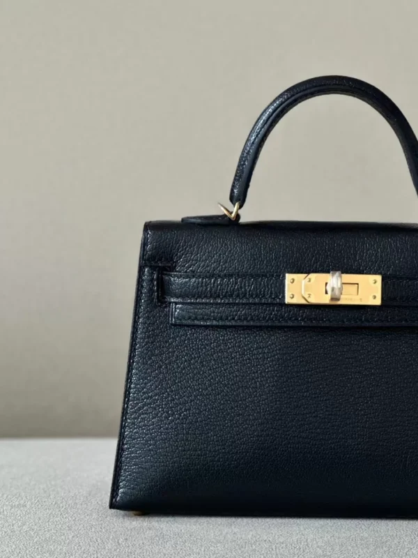 GPC Mode Mini Kelly Chevre CK89 Black Gold Hardware 19cm Full Handmade