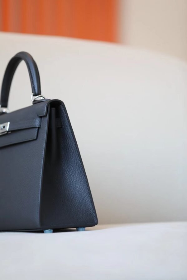 Hermès Kelly Epsom ck89 Black Silver Hardware 25cm Full Handmade