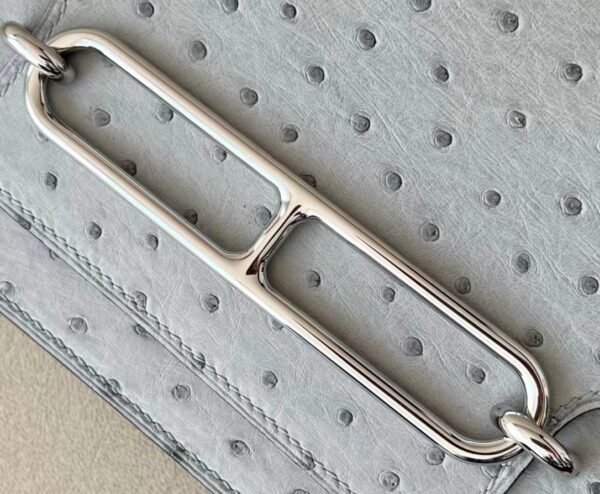 Hermes Roulis Ostrich 8U Ice Blue Silver Hardware 19cm Full Handmade