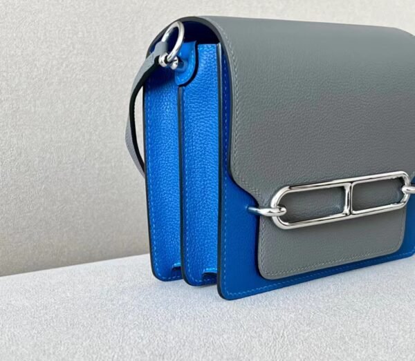 Hermes Roulis Evercolor OL Grey & 08 Blue Silver Hardware 18cm Full Handmade