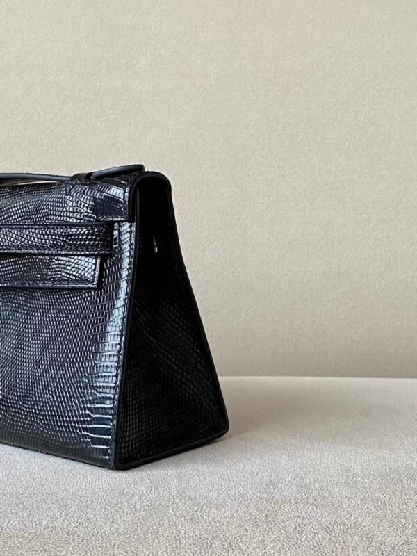 Hermès Kelly pochette Lizard CK89 Black Silver Hardware 22cm Full Handmade