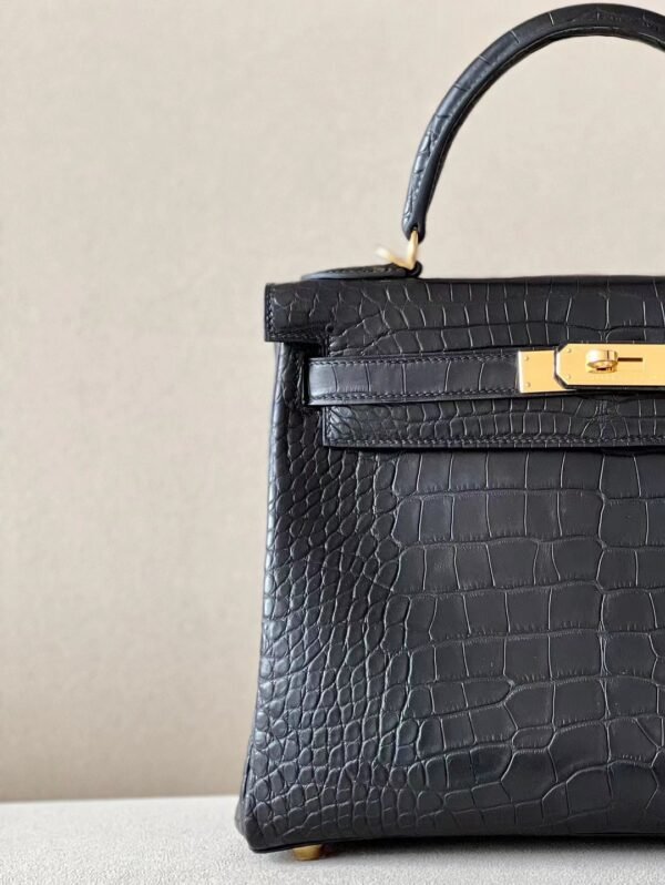 Hermes Kelly Matte Alligator crocodile CK89 Black Gold Hardware 28cm Full Handmade