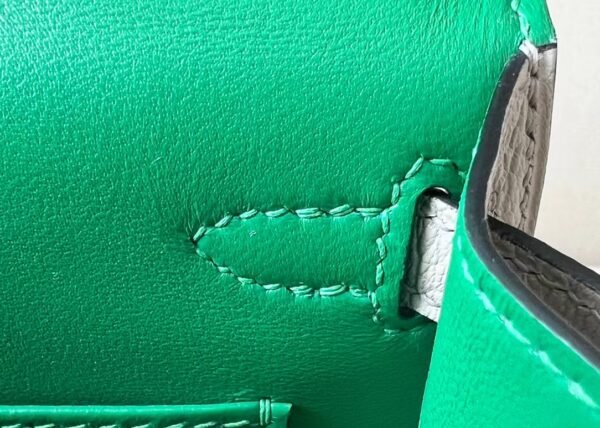 Hermes Mini Kelly Chevre CK81 Gris Tourterelle & 1L cactus green Silver Hardware 19cm Full Handmade