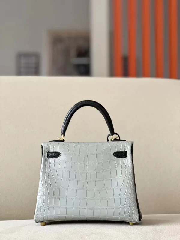Hermès Kelly Matte Alligator crocodile 80 Pearl grey & CK89 Black Gold Hardware 25cm Full Handmade