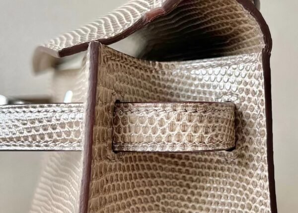 Hermes mini Kelly pochette Lizard CC17 Twine grey Silver Hardware 22cm Full Handmade