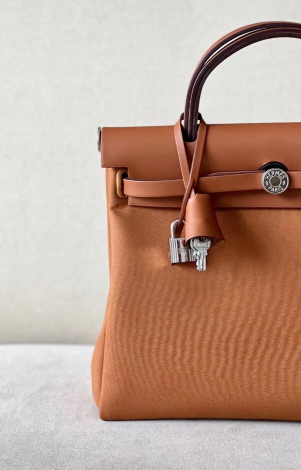 b8d387d1f96d6df Hermes Herbag Barenia & Canvas Golden Brown Silver Hardware 31cm Full Handmade