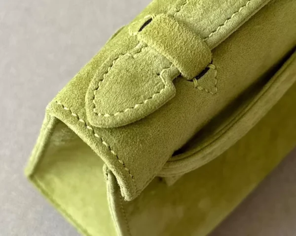 Hermès Kelly pochette chamois herbaceous Green Silver Hardware 22cm Full Handmade