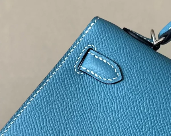 Hermès Mini Kelly Epsom D2 New denim blue Silver Hardware 19cm Full Handmade