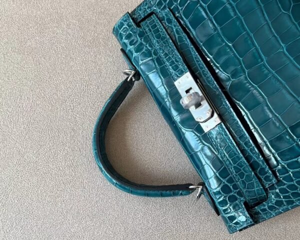 Hermes Mini Kelly Shiny Alligator crocodile WO Blue Green Silver Hardware 19cm Full Handmade