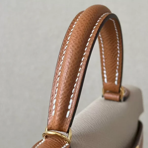 GPC Mode Mini Kelly Epsom S2 Light Khaki & CK37 Golden Brown Gold Hardware 19cm Full Handmade