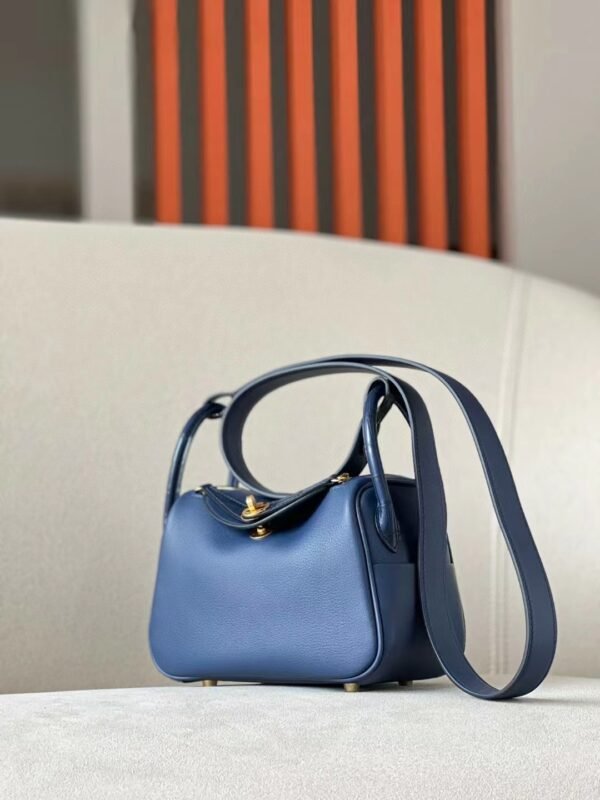 Hermes Mini Lindy crocodile & swift 73 Gem Blue Gold Hardware 19cm Full Handmade