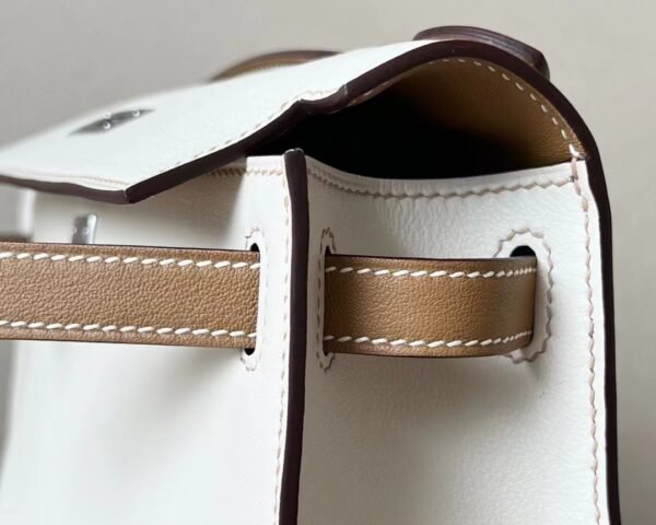 Hermes mini Kelly pochette Swift CC10 Creamy White & 4B Khaki Silver Hardware 22cm Full Handmade