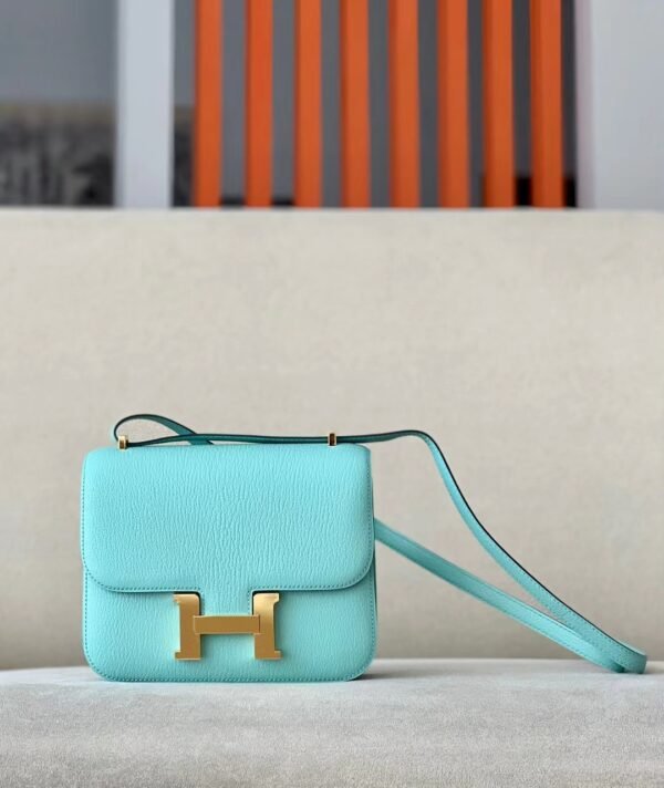 Hermes Constance Chevre 7v Candy Blue Gold Hardware 18cm Full Handmade