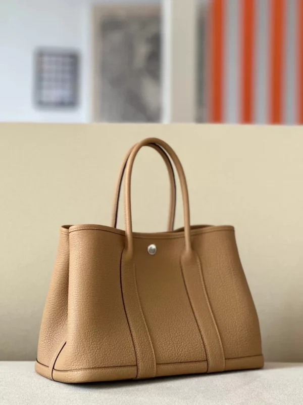Hermès Garden party Ne Leather 4B Khaki Silver Hardware 30cm Full Handmade