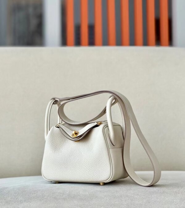 Hermes mini Lindy clemence CC10 Creamy White Gold Hardware 19cm Full Handmade