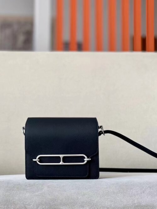 Hermes Roulis evergrain Leather Black Silver Hardware 19cm Full Handmade