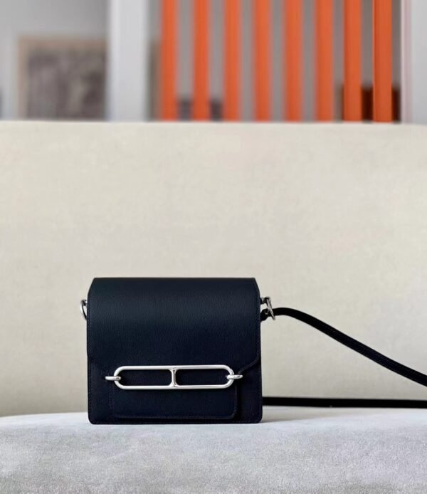 Hermes Roulis evergrain Leather Black Silver Hardware 19cm Full Handmade