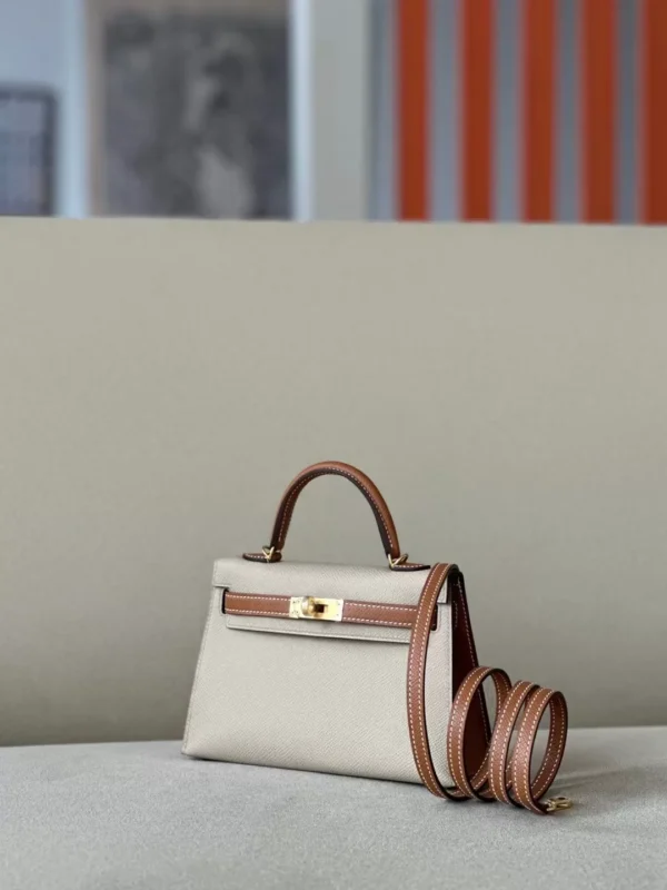 GPC Mode Mini Kelly Epsom S2 Light Khaki & CK37 Golden Brown Gold Hardware 19cm Full Handmade