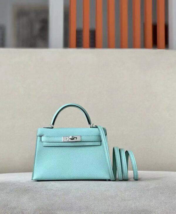 Hermes Mini Kelly chevre 79 turq & 7C cobalt blue Silver Hardware 19cm Full Handmade