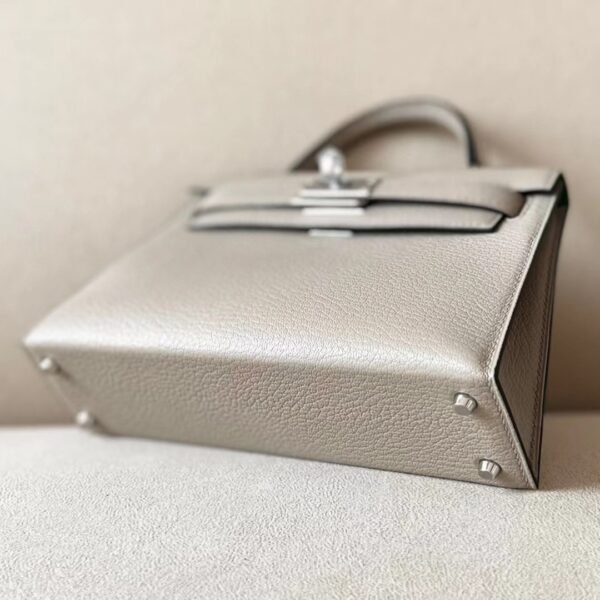 Hermes Mini Kelly Chevre CK81 Gris Tourterelle & 1L cactus green Silver Hardware 19cm Full Handmade