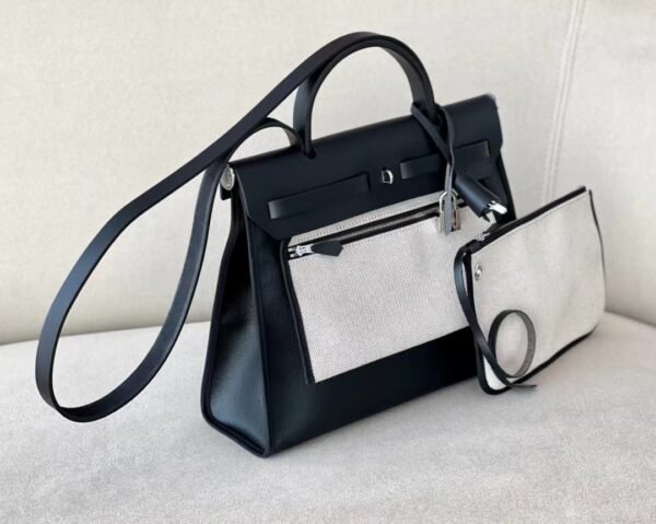 c0f89f93d2123a9 Hermes Herbag Barenia & Waterproof canvas CK89 Black Silver Hardware 31cm Full Handmade