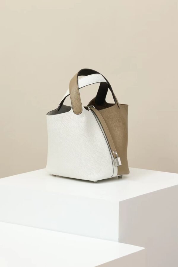GPC Mode Picotin TC Leathrer Tea Brown & 01 White Silver Hardware 18cm Full Handmade
