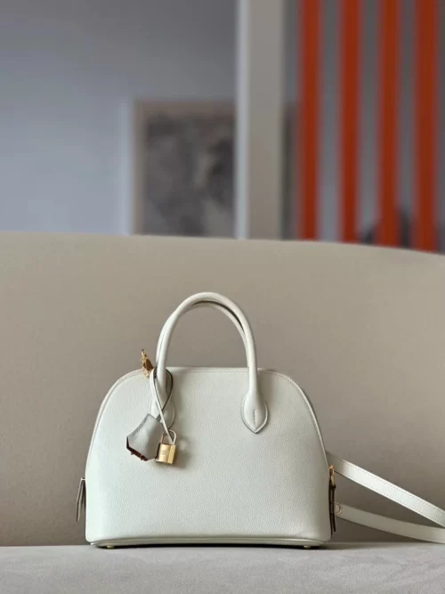 Hermès Bolide Evercolor 0T Mushroom white & 2S Sesame yellow Gold Hardware 27cm Full Handmade