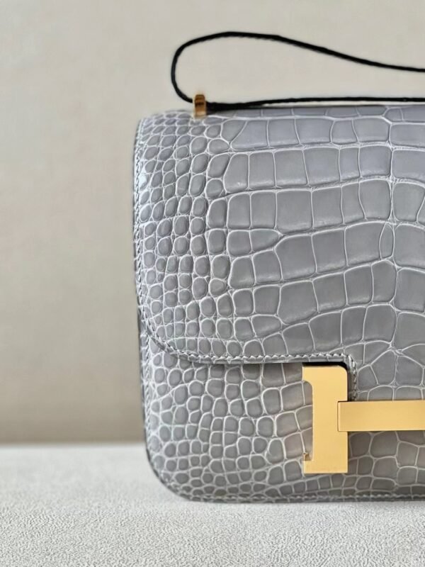 Hermes Constance Shiny Alligator crocodile 0V Crystal grey Gold Hardware 18cm Full Handmade