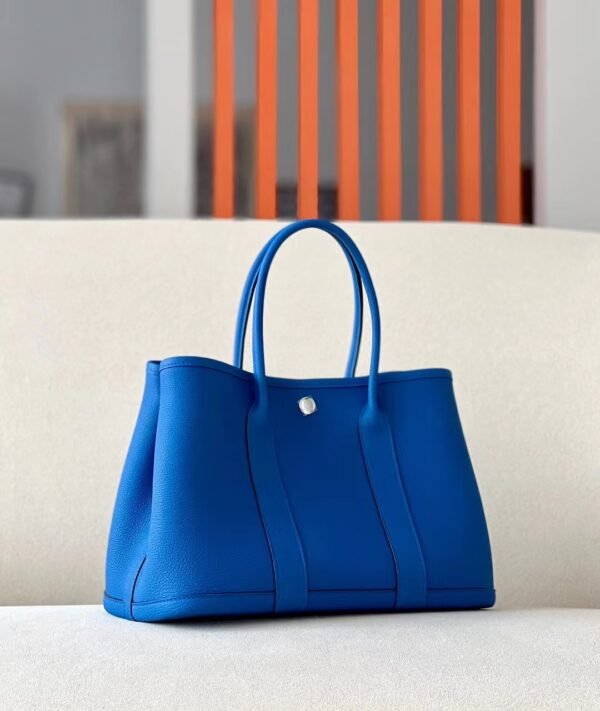 Hermes Garden party Ne Leather Bright blue Silver Hardware 30cm Full Handmade