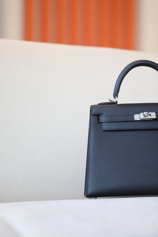 Hermès Kelly Epsom ck89 Black Silver Hardware 25cm Full Handmade