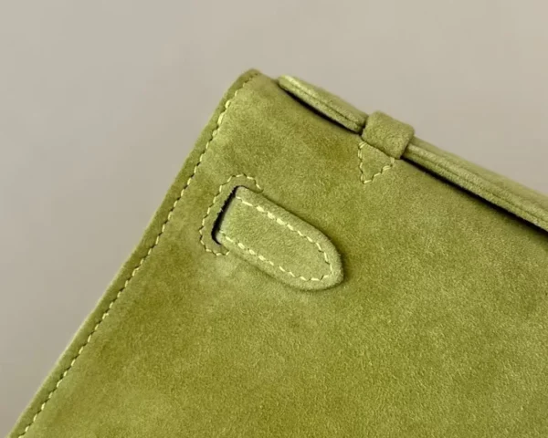 Hermès Kelly pochette chamois herbaceous Green Silver Hardware 22cm Full Handmade