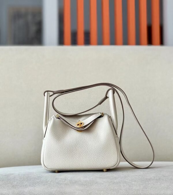 Hermes mini Lindy clemence CC10 Creamy White Gold Hardware 19cm Full Handmade