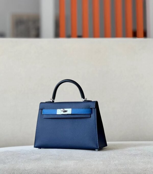 Hermes mini Kelly Epsom 73 Gem Blue & 71 Bright Blue & CK89 Black Silver Hardware 19cm Full Handmade