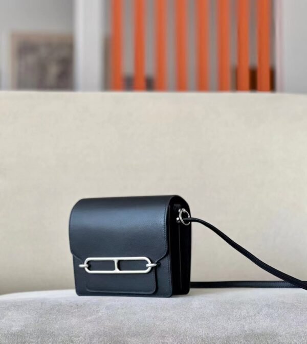 Hermes Roulis evergrain Leather Black Silver Hardware 19cm Full Handmade