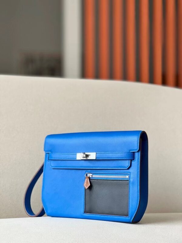 Hermes Kelly Depeches Swift T7 Blue & CK89 Black & CK37 Golden Brown Silver Hardware 25cm Full Handmade