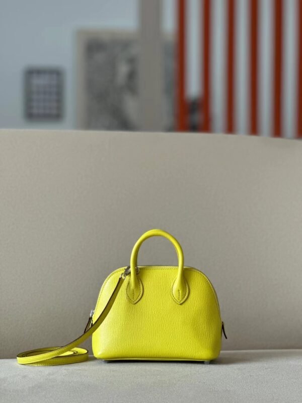c475be6fc141457 Hermès Mini Bolide Chevre 9R Lemon yellow Silver Hardware 18cm Full Handmade