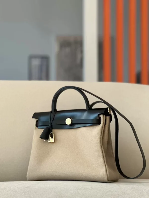 c486a95d86d4713-jpg Hermès Herbag Barenia & Canvas S2 Light Khaki & CK89 Black Gold Hardware 31cm Full Handmade