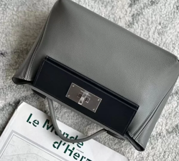 Hermès mini Kelly 2424 Evercolor & Swift 0L Grey & CK89 Black Silver Hardware 21cm Full Handmade