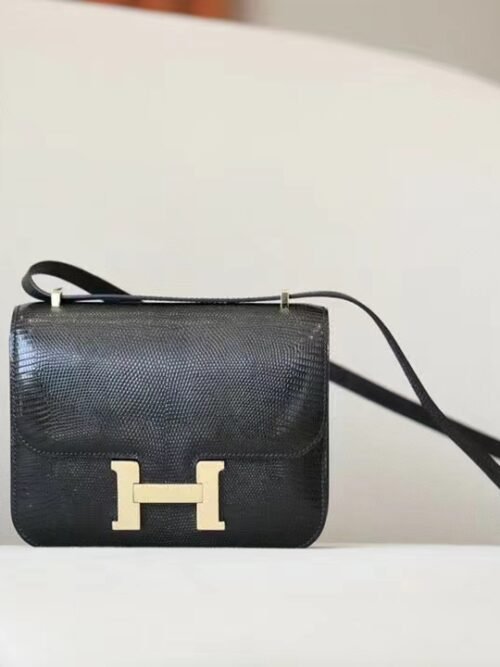 Hermes Constance Lizard CK89 Black Gold Hardware 18cm Full Handmade