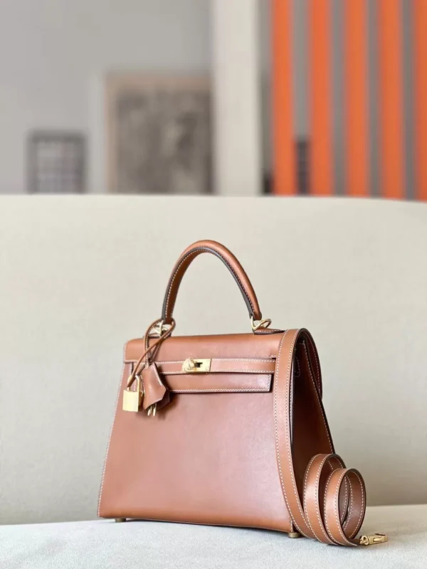Hermès Kelly Barenia CK37 Golden Brown Gold Hardware 25cm Full Handmade