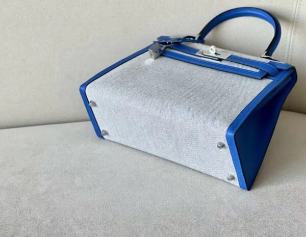 Hermes Kelly swift & canvas 71 Bright Blue Silver Hardware 28cm Full Handmade
