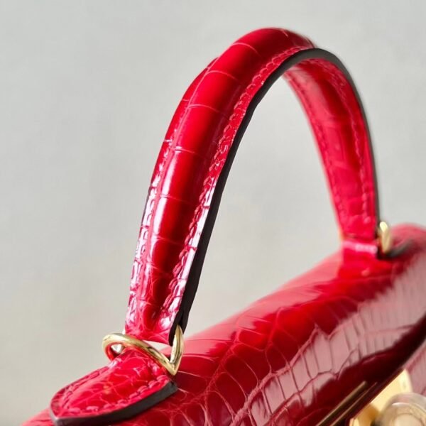 Hermes mini Kelly Shiny Alligator crocodile 95 Ferrari red Gold Hardware 19cm Full Handmade