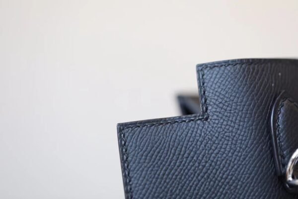 Hermès Kelly Epsom ck89 Black Silver Hardware 25cm Full Handmade