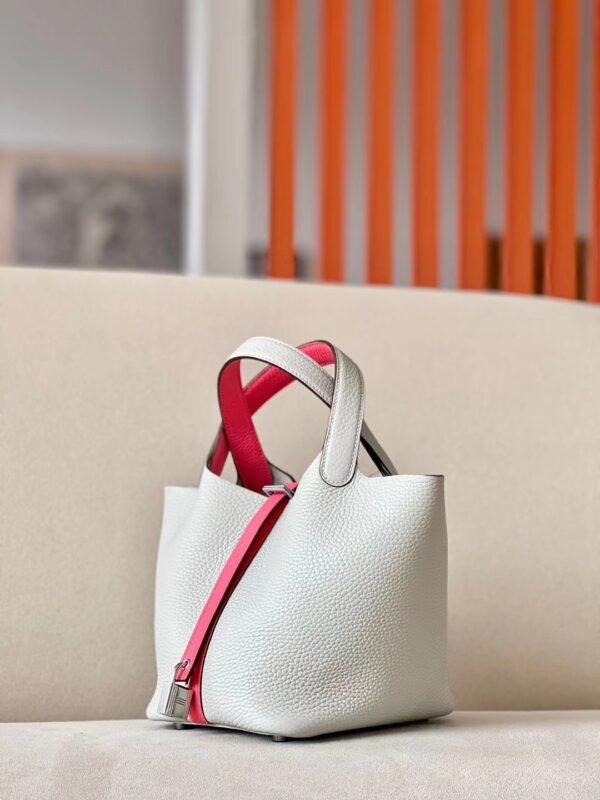 c675d4aa0dff691 Hermes Picotin TC & Swift 80 Pearl grey & U5 lipstick pink Silver Hardware 18cm Full Handmade