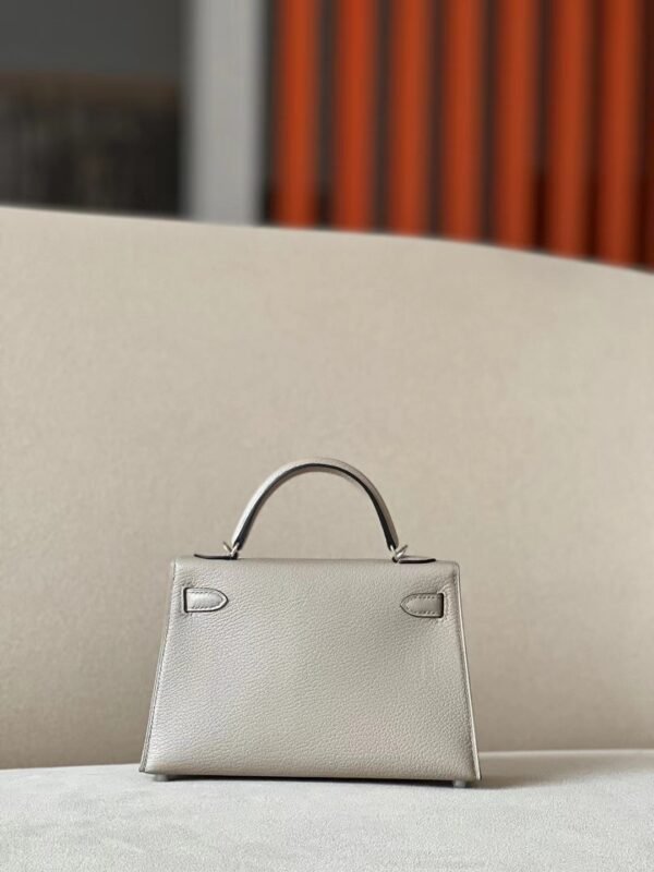 Hermes Mini Kelly Chevre CK81 Gris Tourterelle & 1L cactus green Silver Hardware 19cm Full Handmade