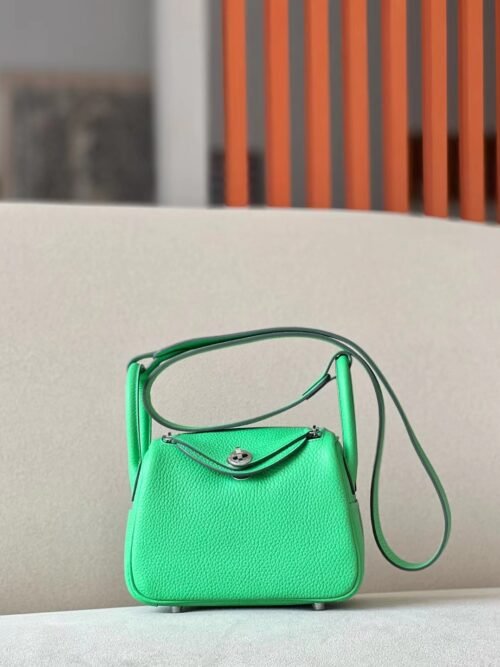 Hermes mini Lindy clemence 0Z Fresh Green Silver Hardware 19cm Full Handmade