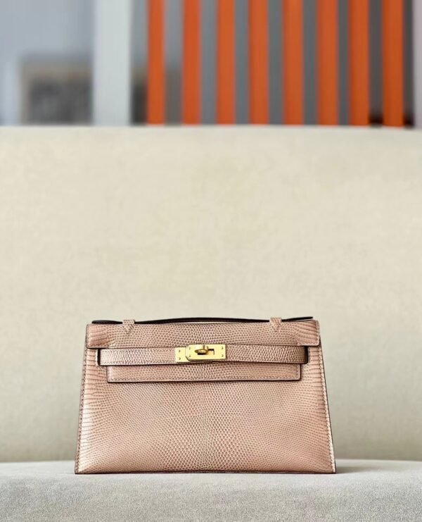 Hermes Mini Kelly pochette Lizard Milk tea color Gold Hardware 22cm Full Handmade