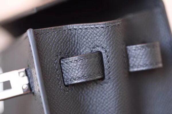 Hermès Kelly Epsom ck89 Black Silver Hardware 25cm Full Handmade